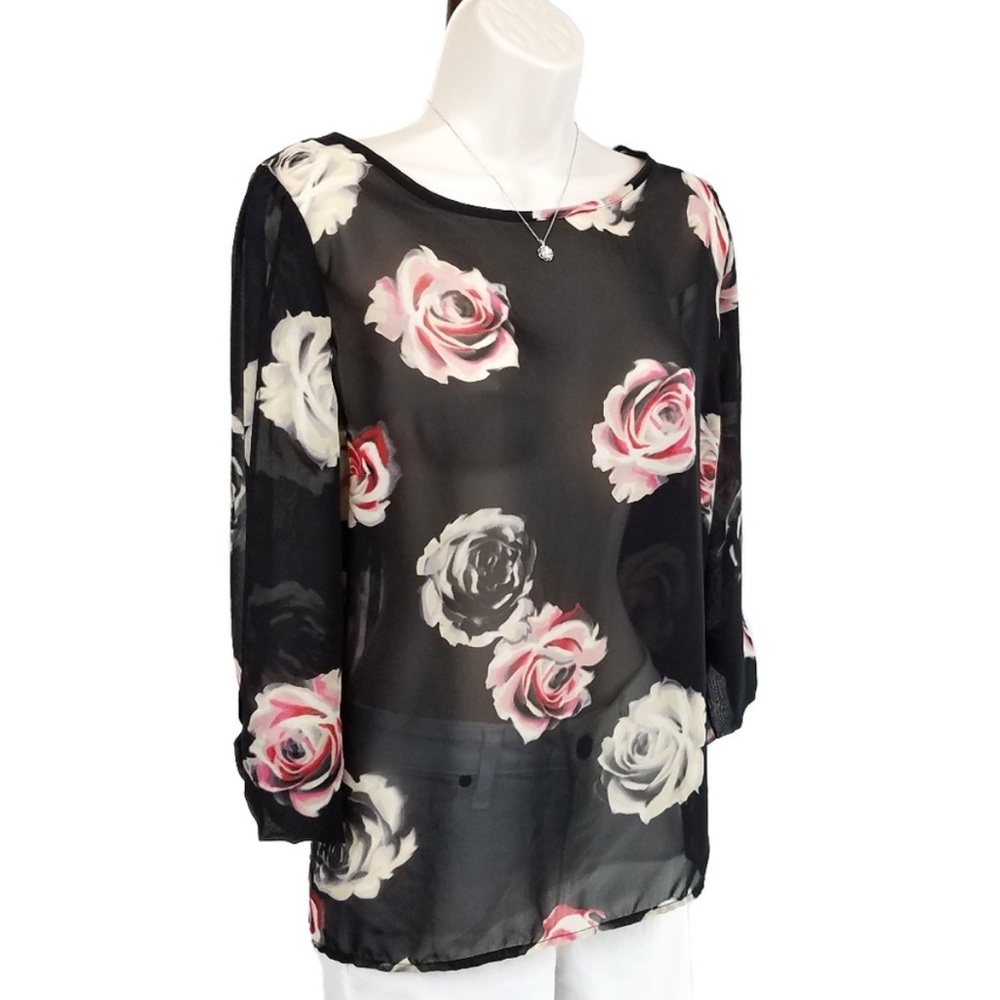 Lauren Conrad sheer black rose blouse